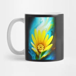 STUNNING WHITE AND YELLOW FLOWERS BLUE BACKGROUND Mug